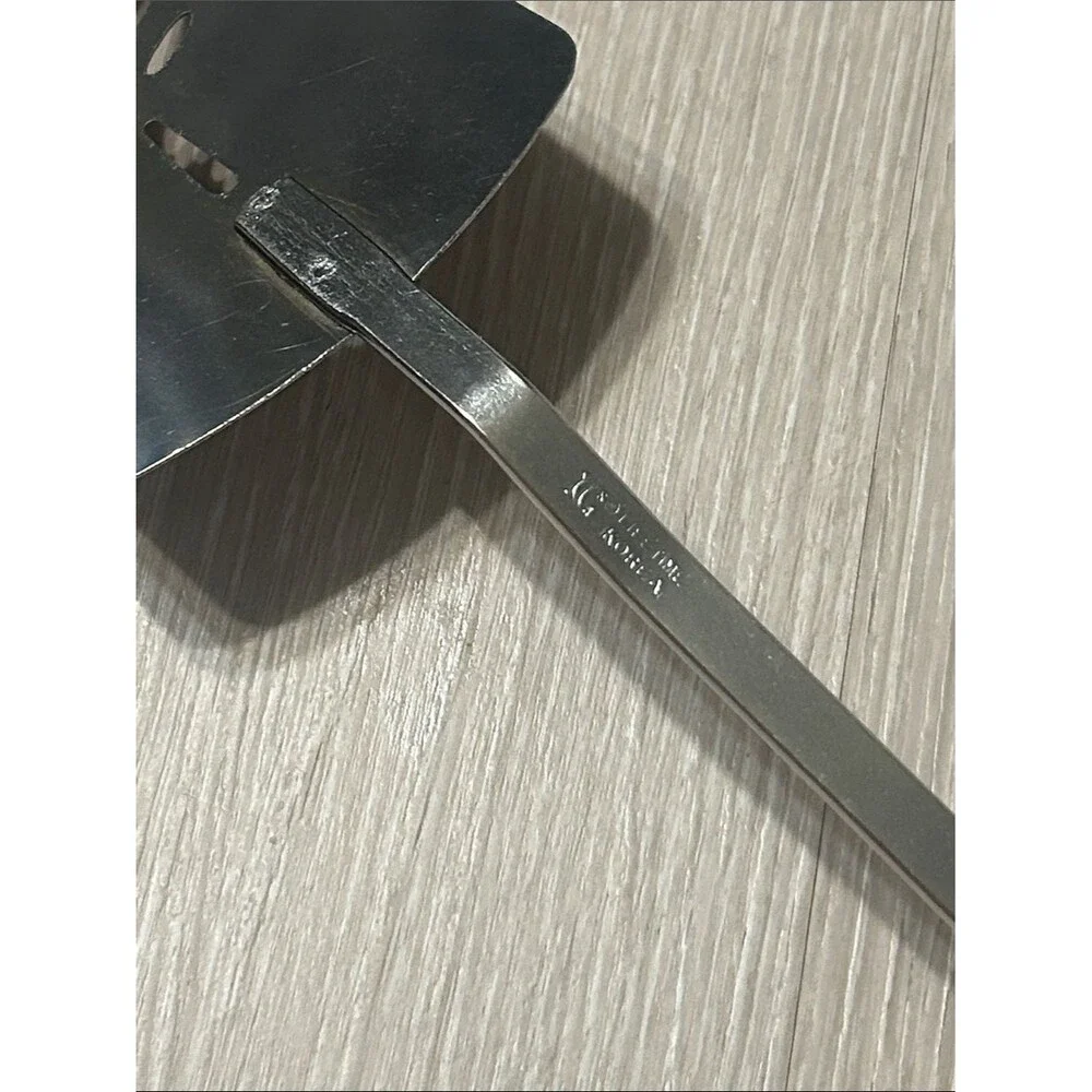 Vintage Vegetable Floral White Plastic Handle Metal Slotted Turner Spatula